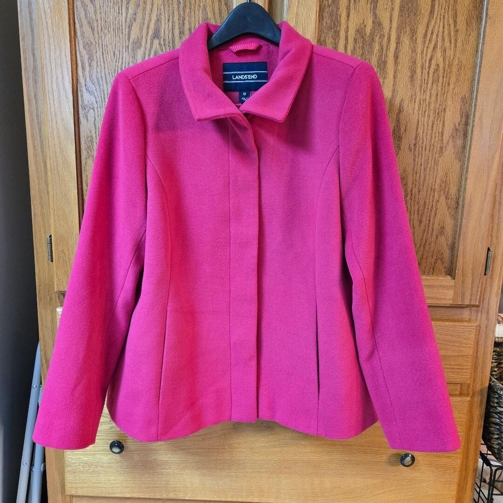 Lands End Wool Pea Coat Lined Bright Teaberry Color Women's Size 12 NWT